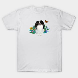 A Japanese Chin Watches a Butterfly T-Shirt